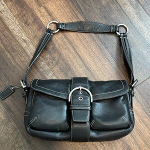 Coach Black Leather Shoulder Bag with Buckle